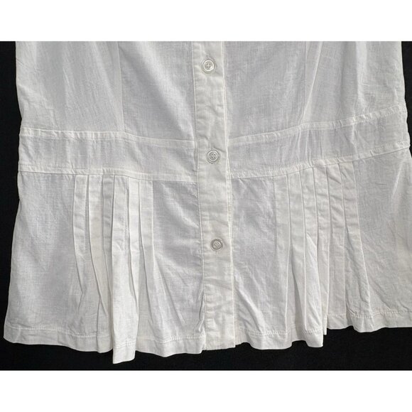 SANDRO Women Button Front Pleated Blouse Sleeveless Linen Blend Sz M White 13-3 - Picture 5 of 11